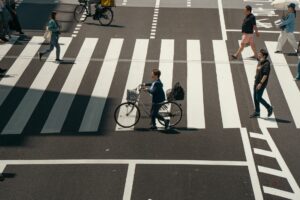tokyo pedestrian crossing with cyclist and walkers